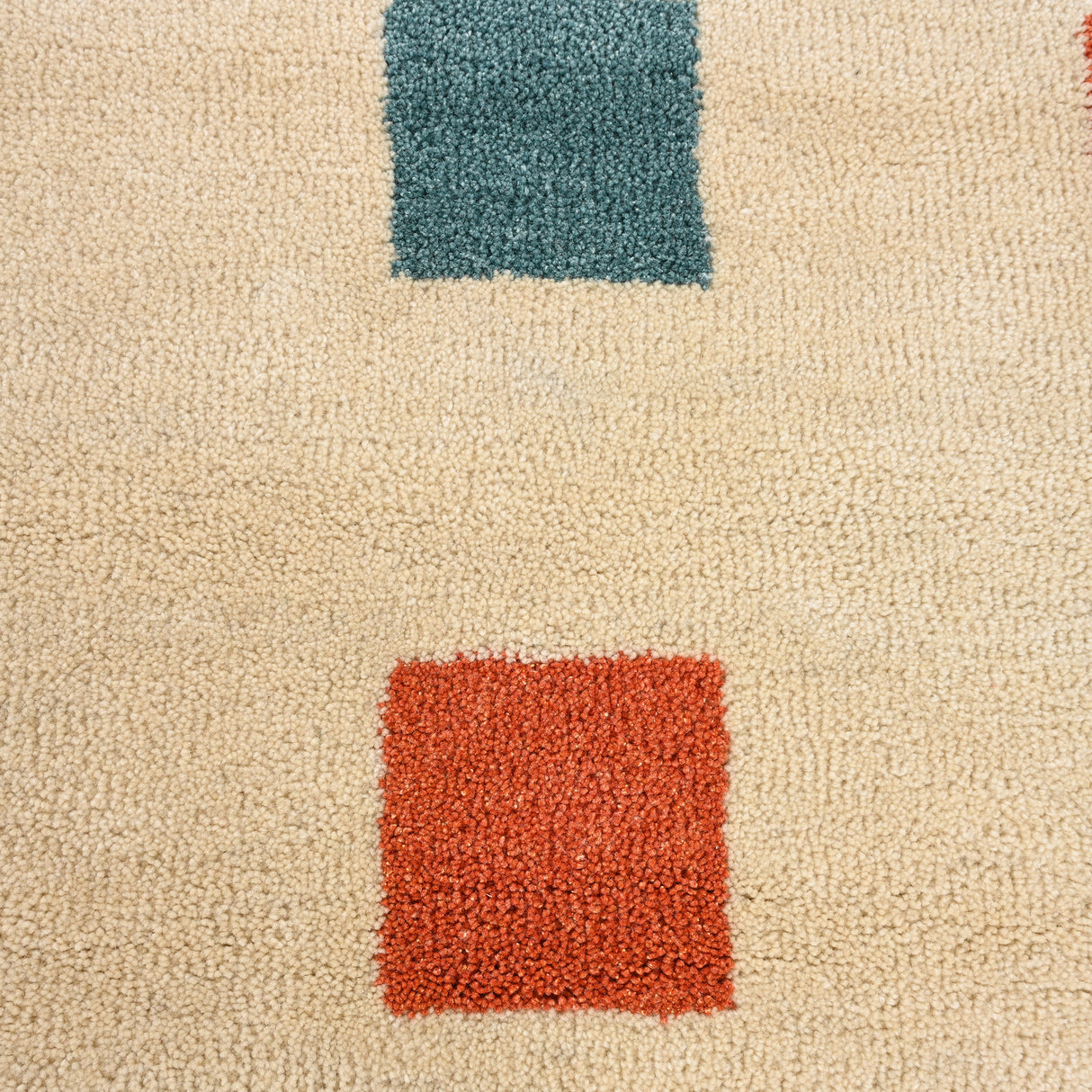 Hand-Tufted 100% Wool Rug – Colorful Squares on Scalloped Cream Base