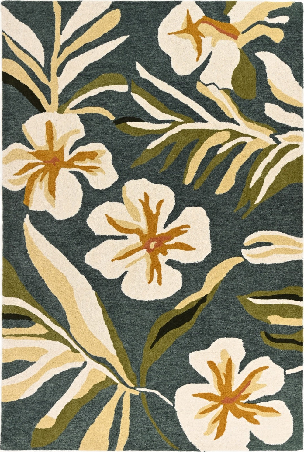 Hand-Tufted Wool Area Rug with Tropical Floral Design