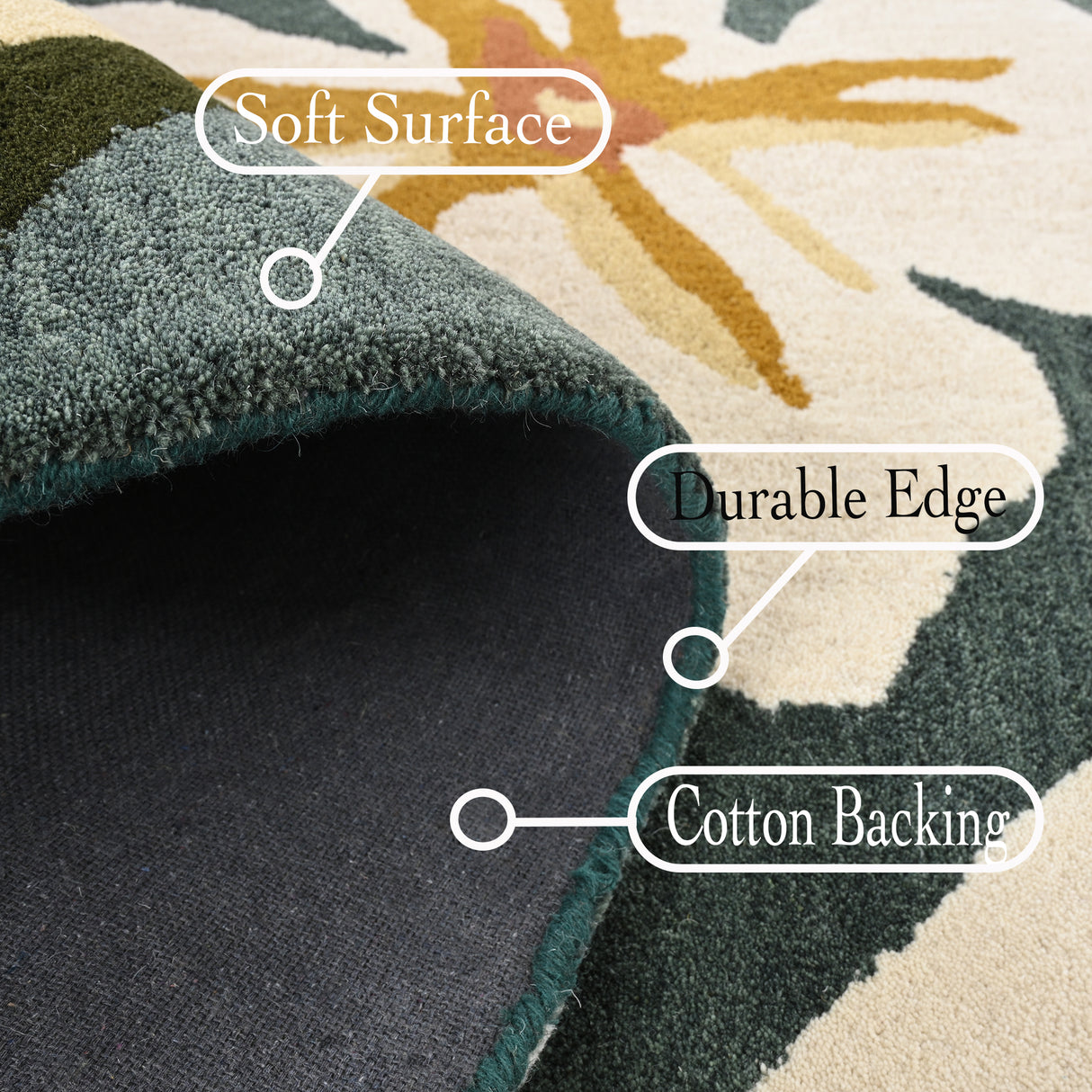 Hand-Tufted Wool Area Rug with Tropical Floral Design