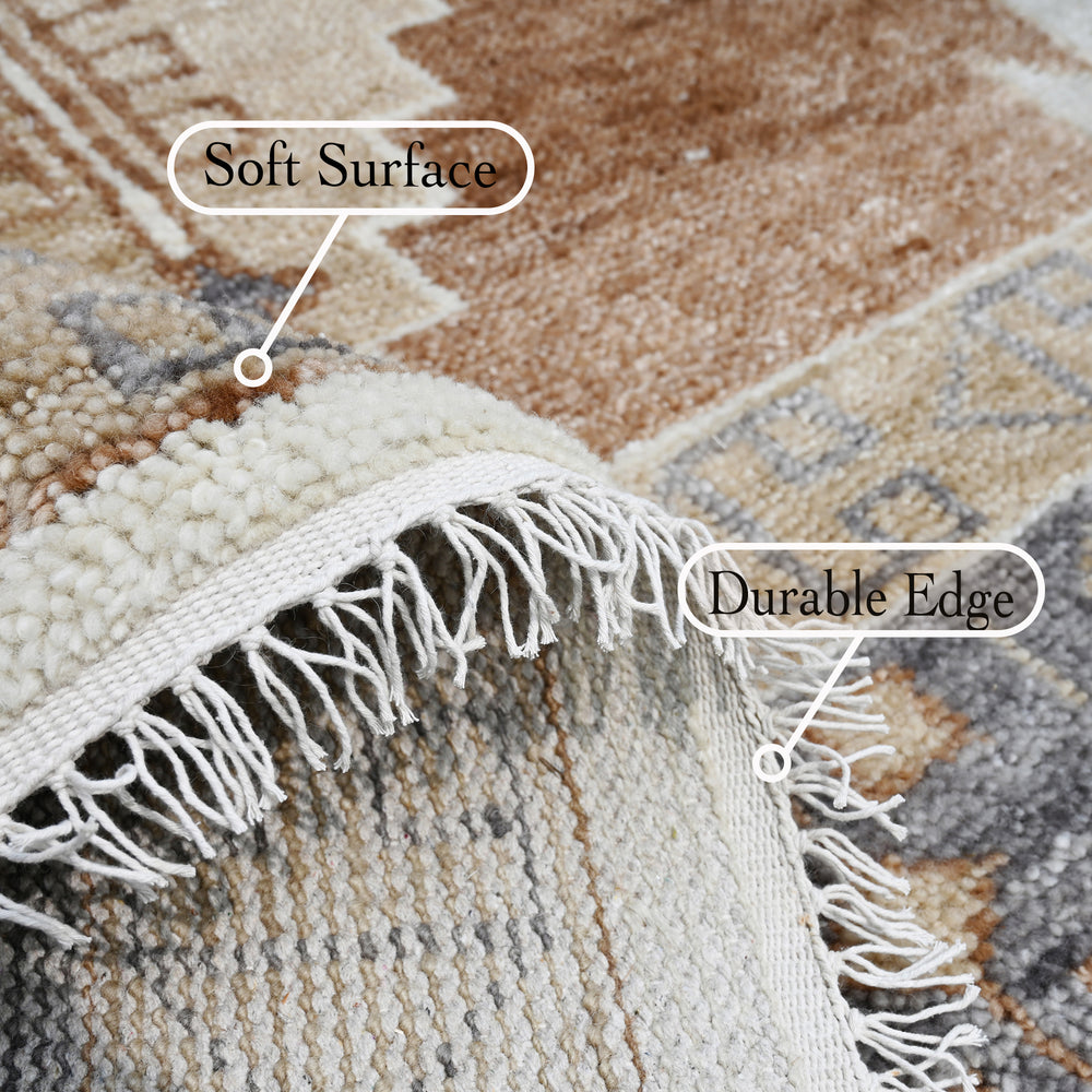 Hand-Knotted Wool Rug – Tribal Medallion Design in Natural Tones