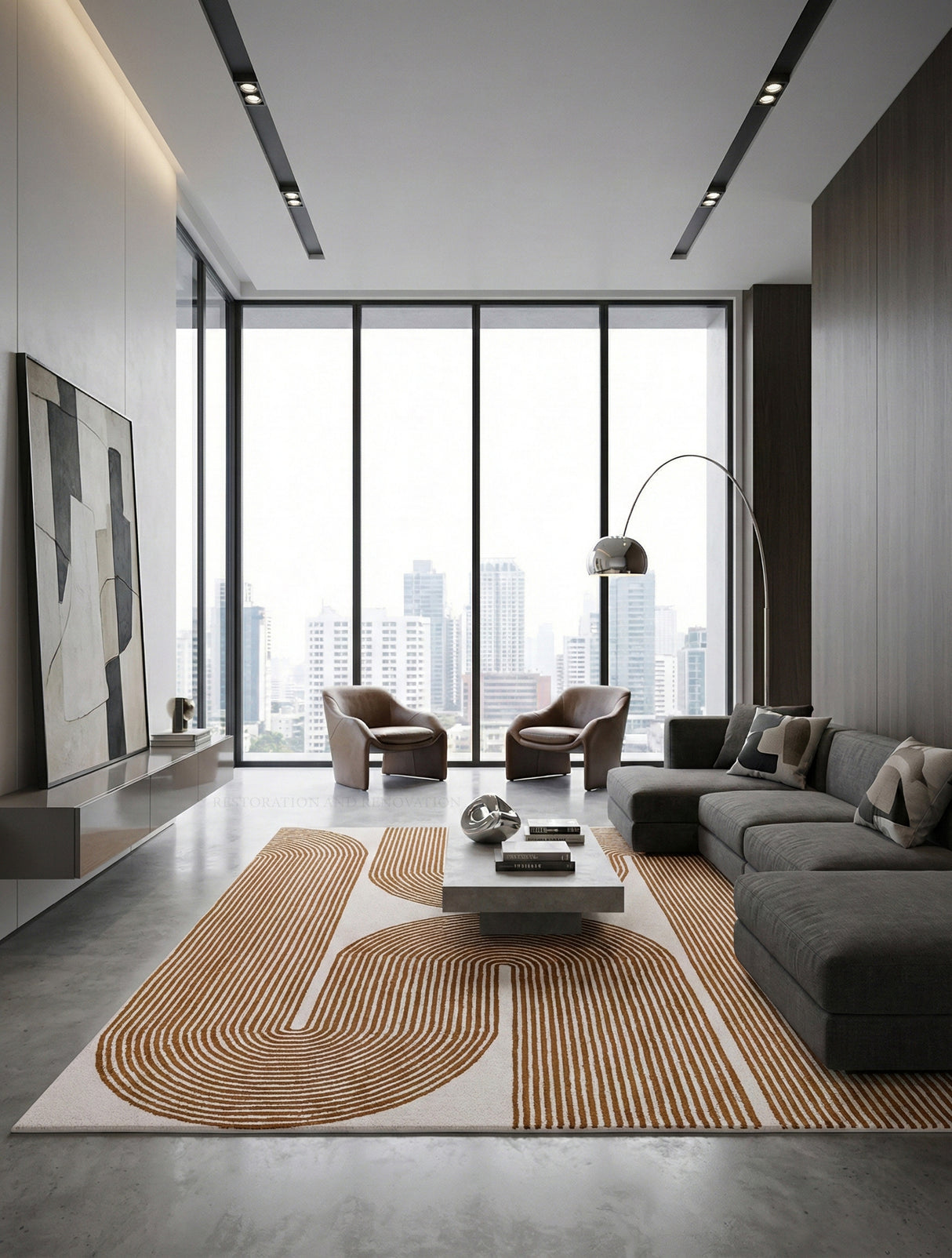 Gold, Ink & Olive Modern Hand-Tufted Wool Area Rug