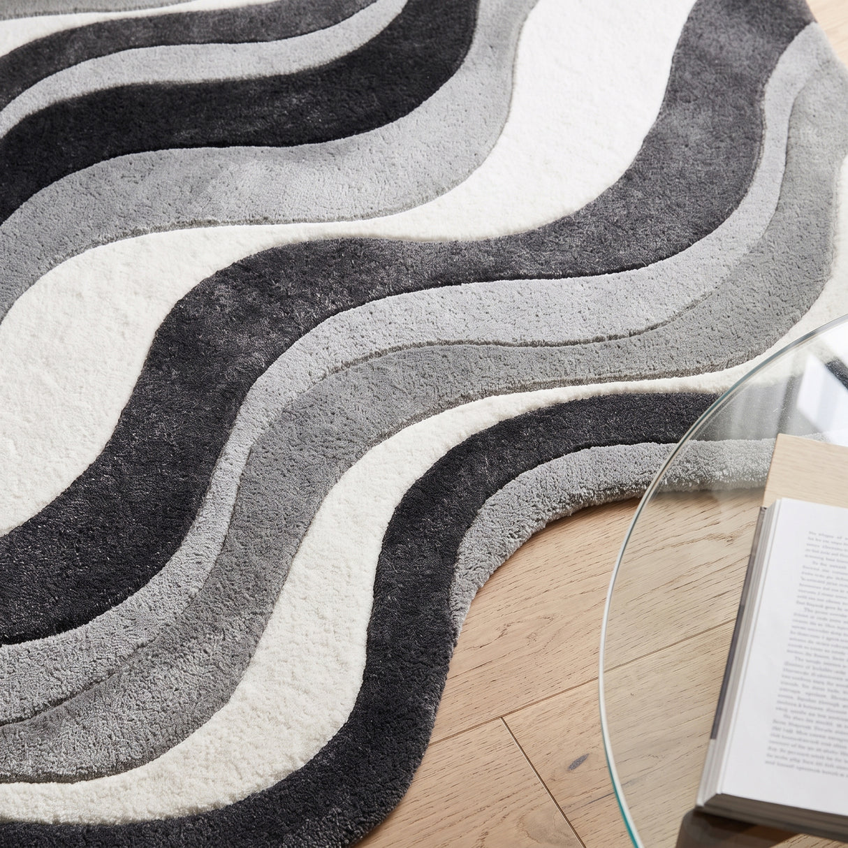 Modern Hand Tufted Wool Area Rug, Abstract Wave Striped Pattern,