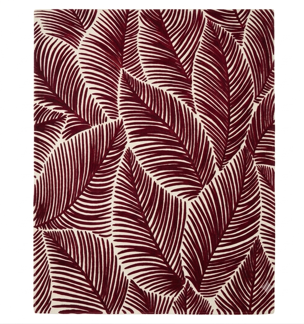 Hand Tufted Wool Area Rug, Tropical Palm Leaf Botanical Design