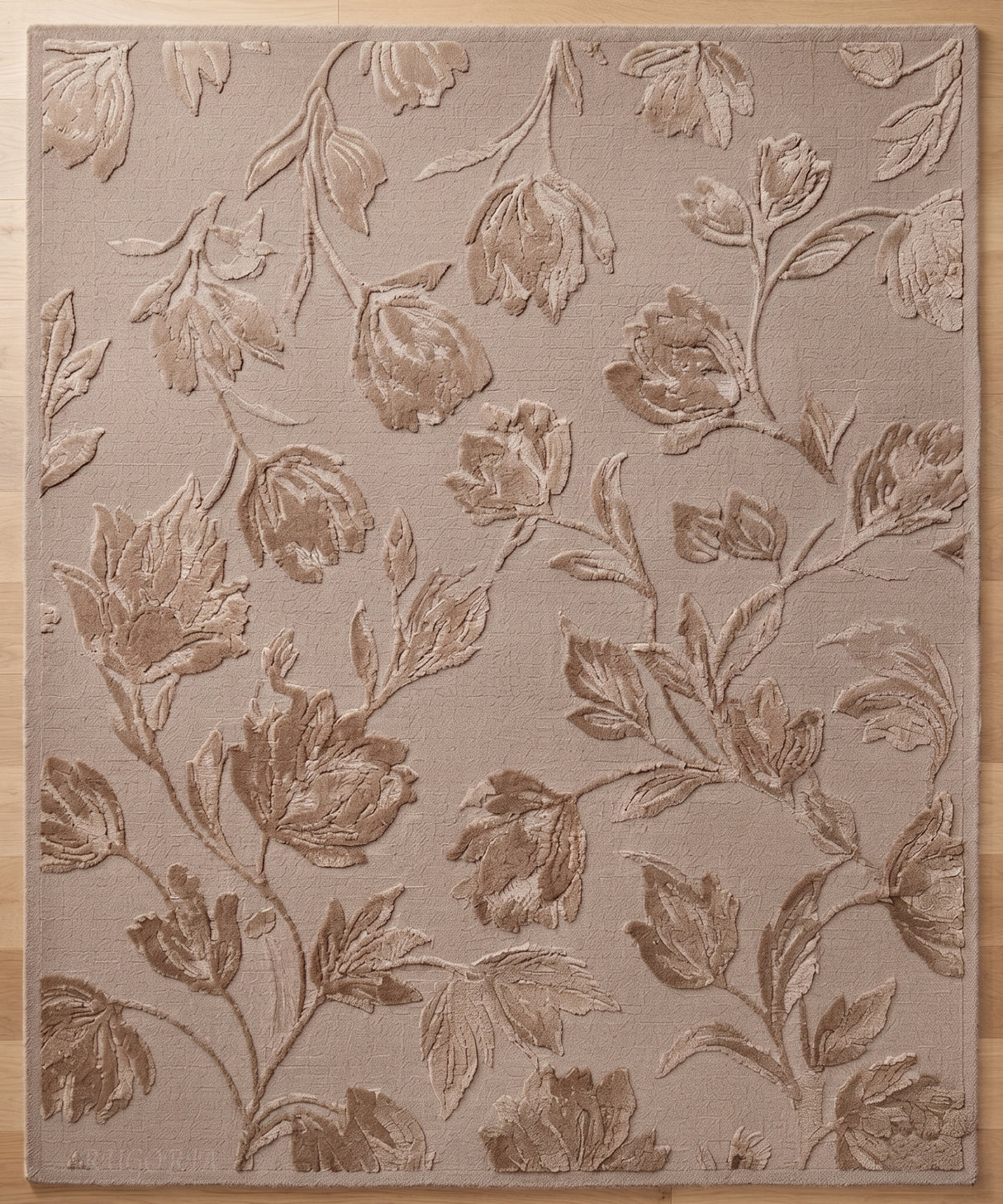 Hand Tufted Floral Wool Area Rug, Raised Botanical Carved Design