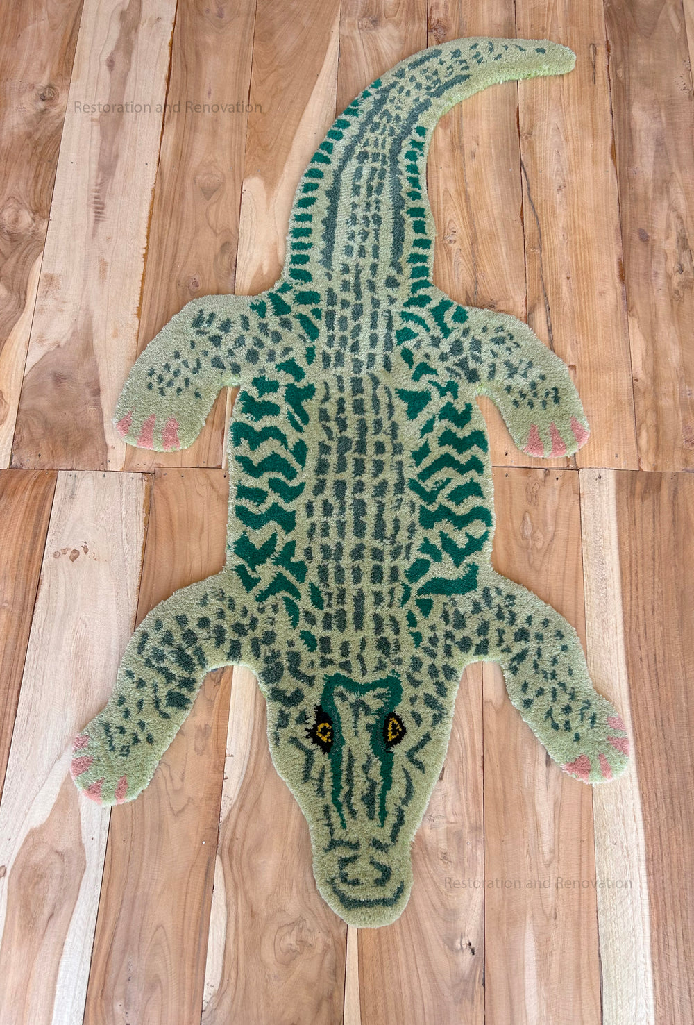 Handmade 100% Wool Area Rug with Realistic Crocodile-Inspired Animal Print Design