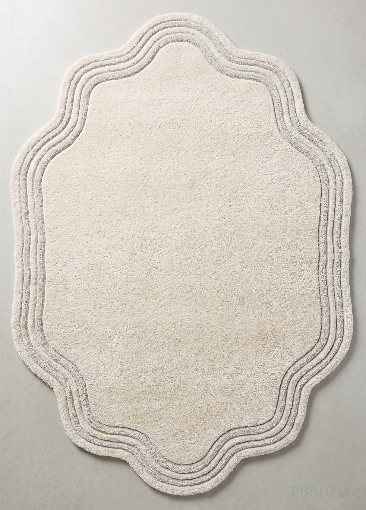 Modern Hand Tufted Wool Area Rug, Scalloped Border Design