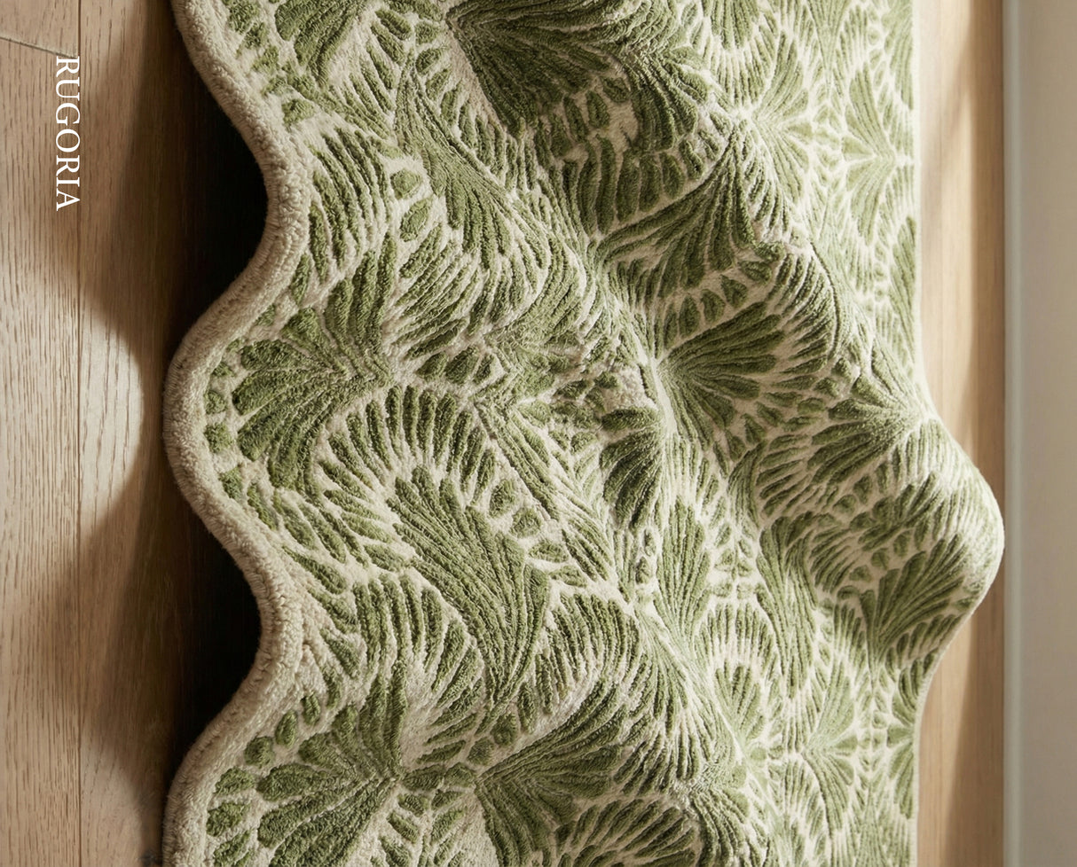 Modern Hand-Tufted Wool Area Rug, Botanical Ginkgo Leaf Design