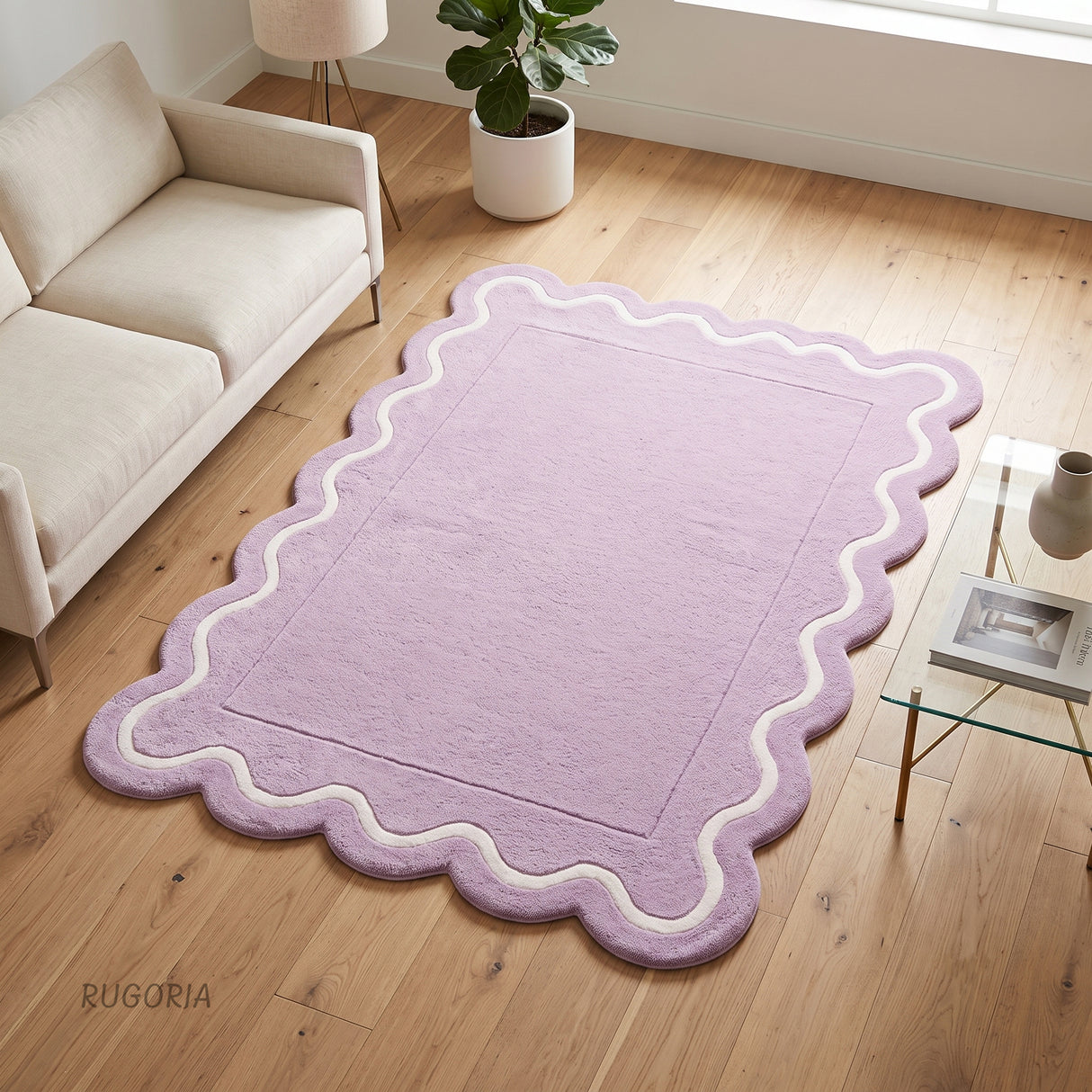 Modern Hand Tufted Wool Rug | Handmade Scalloped Border Carpet