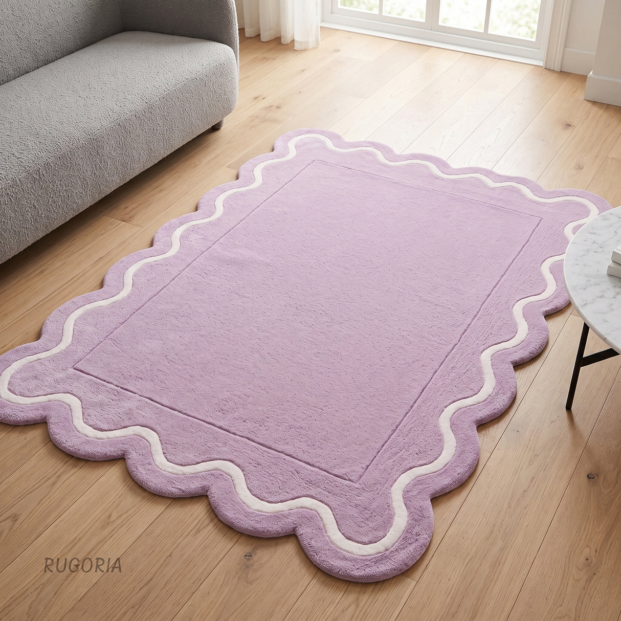 Modern Hand Tufted Wool Rug | Handmade Scalloped Border Carpet
