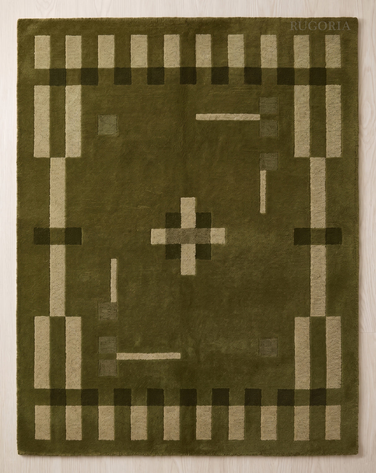 Hand Tufted Wool Rug, Modern Abstract Geometric Border Design