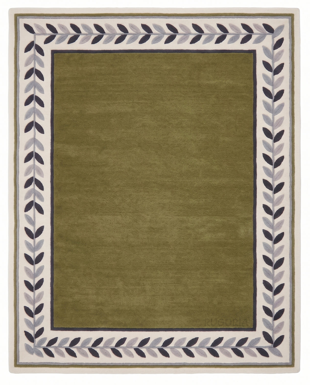 Modern Hand Tufted Wool Rug, Botanical Leaf Border Design