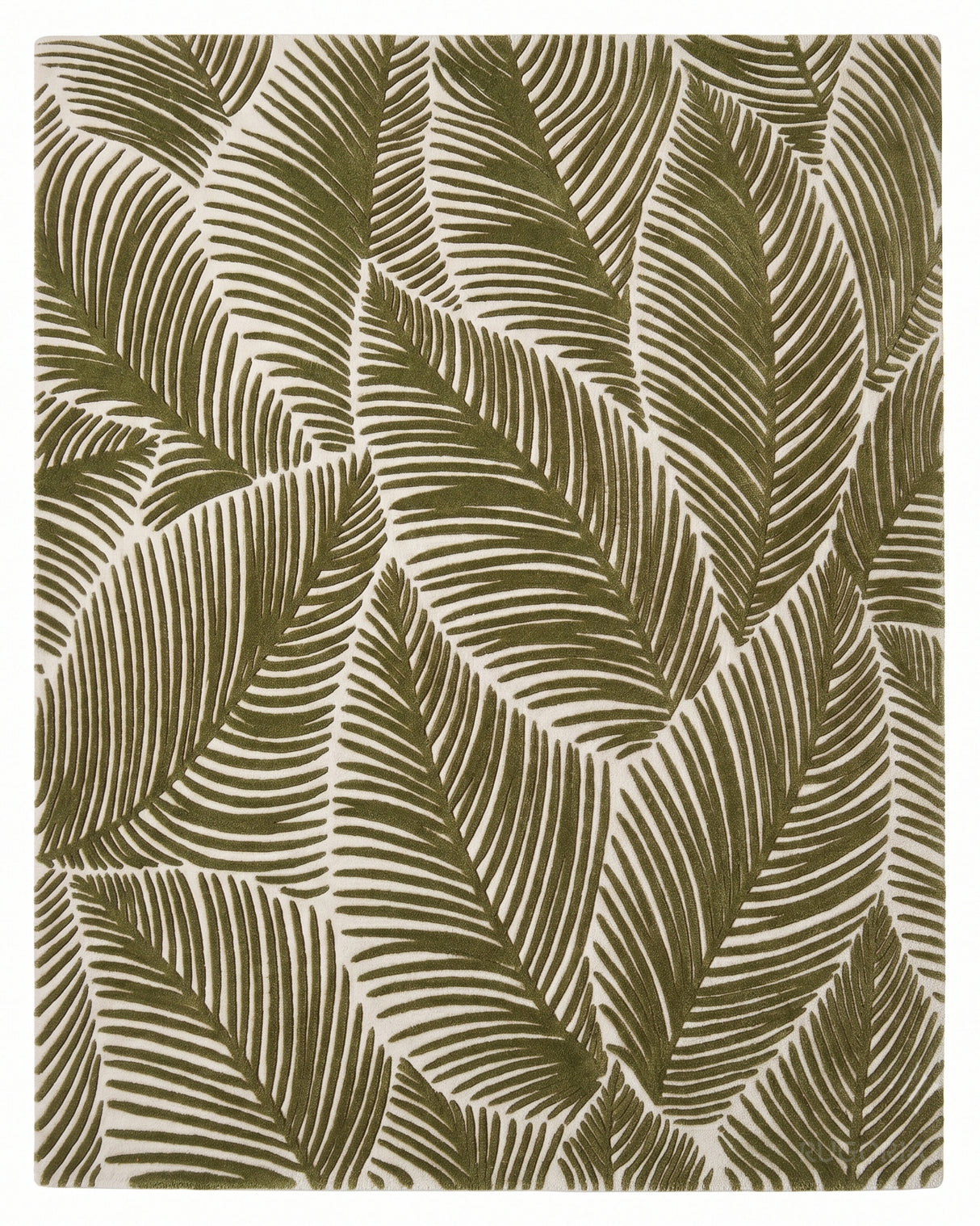 Hand Tufted Wool Area Rug, Tropical Palm Leaf Botanical Design