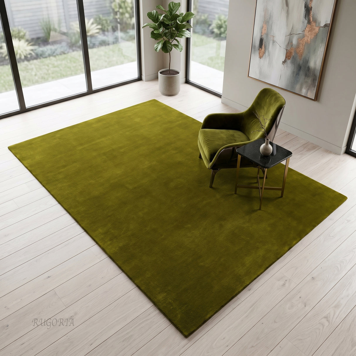 Solid Hand Tufted Wool Area Rug, Soft Plush Carpet