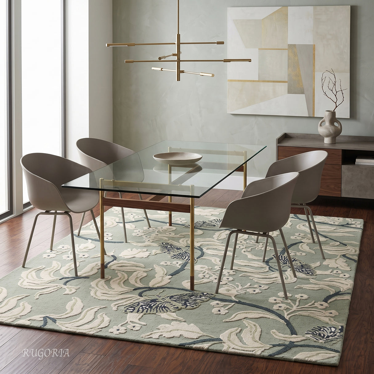 Hand Tufted Wool Rug, Floral Butterfly Botanical Pattern