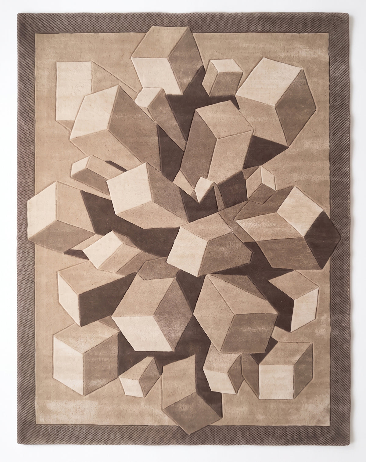 Hand-Tufted Wool Area Rug, 3D Cube Design