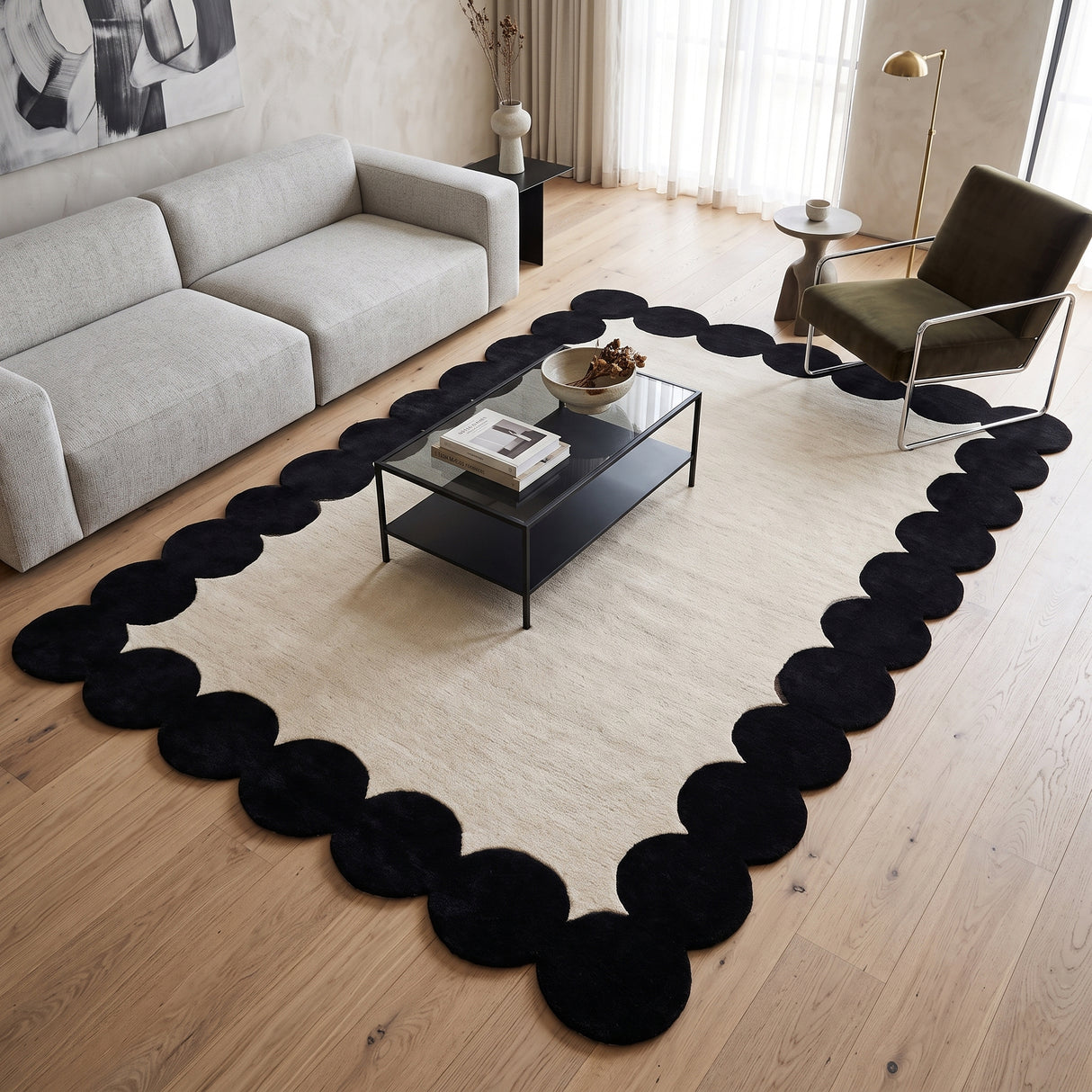 Hand-Tufted Scalloped Wool Area Rug | Modern Irregular Shape with Soft Plush Pile