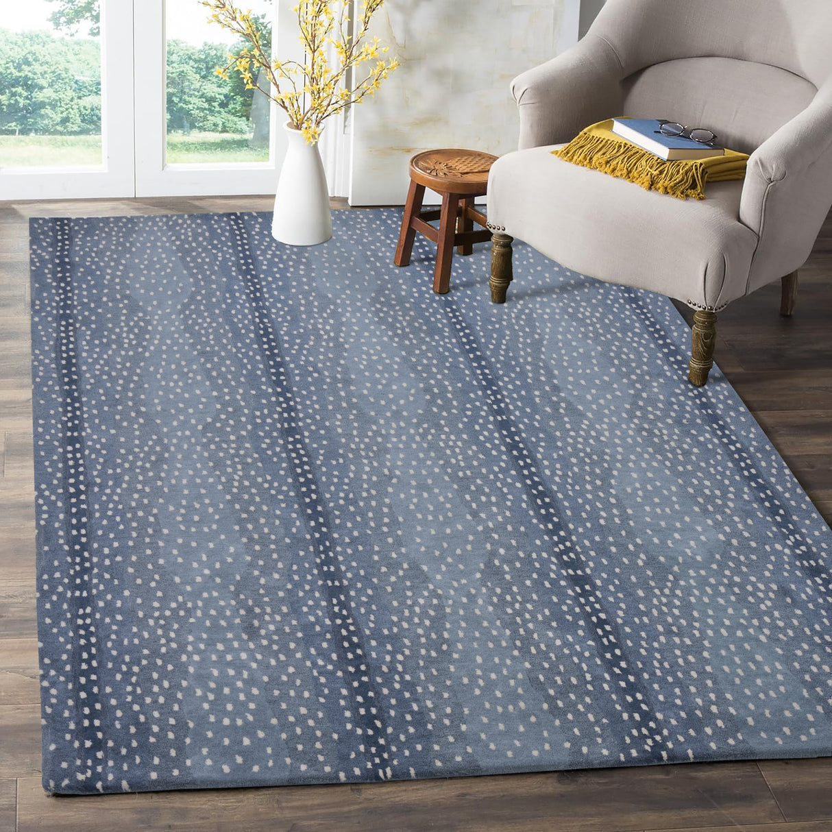 Antelope Cheetah Blue – Contemporary Handmade 100% Wool Area Rug