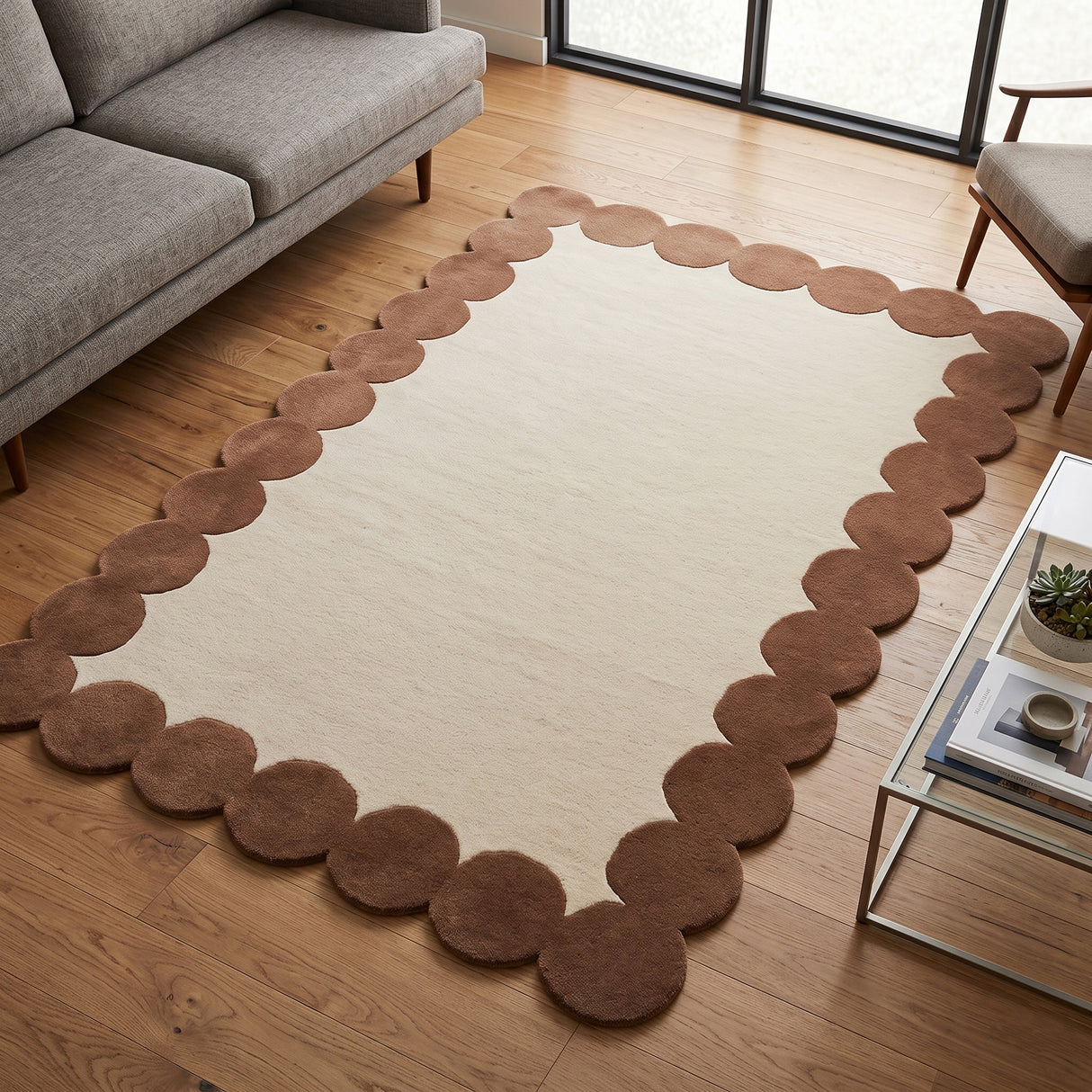 Hand-Tufted Scalloped Wool Area Rug | Modern Irregular Shape with Soft Plush Pile