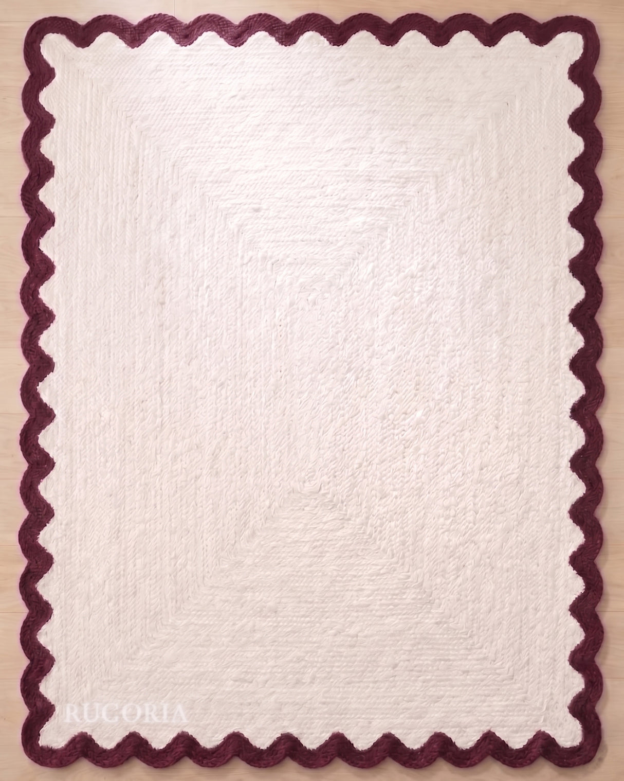 Handwoven Jute Rug with Scalloped Border, Natural Fiber Indoor Rug