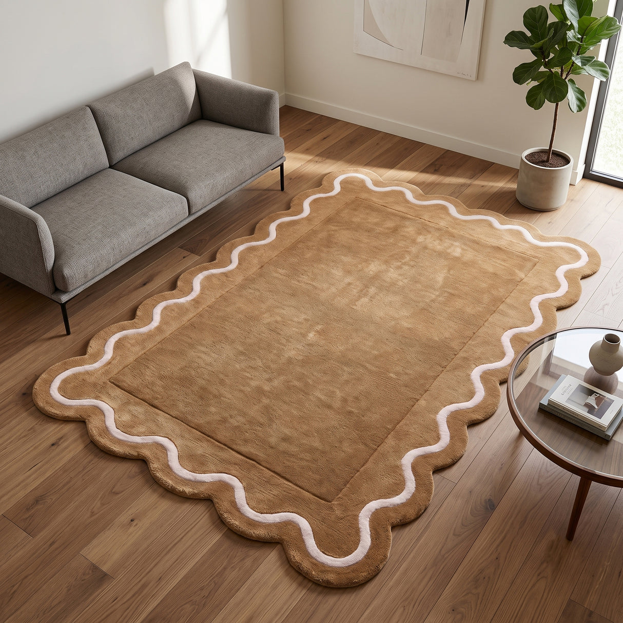 Modern Hand Tufted Wool Rug | Handmade Scalloped Border Carpet