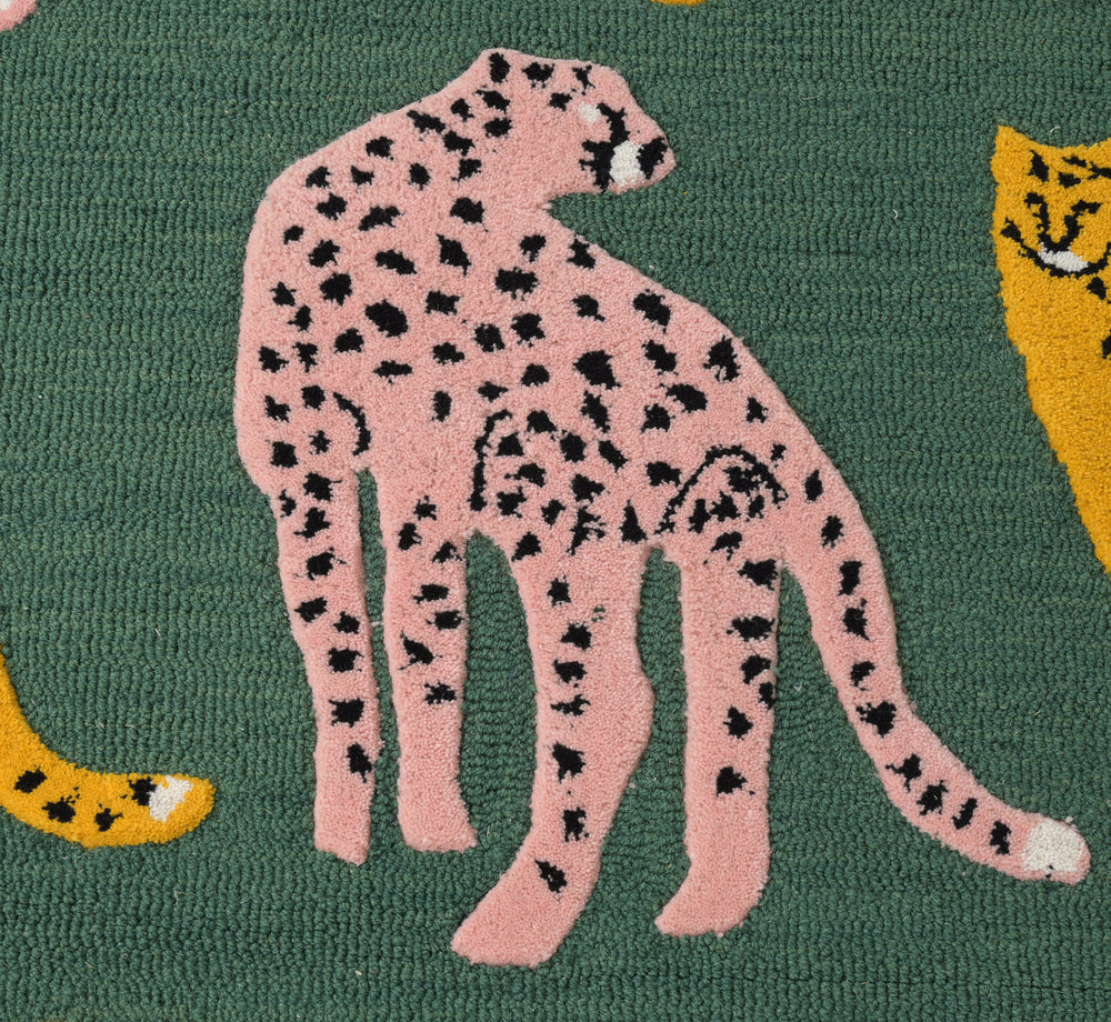 Catwalk Jungle Safari Wool Rug – Hand-Tufted, Plush Green Animal Print Carpet