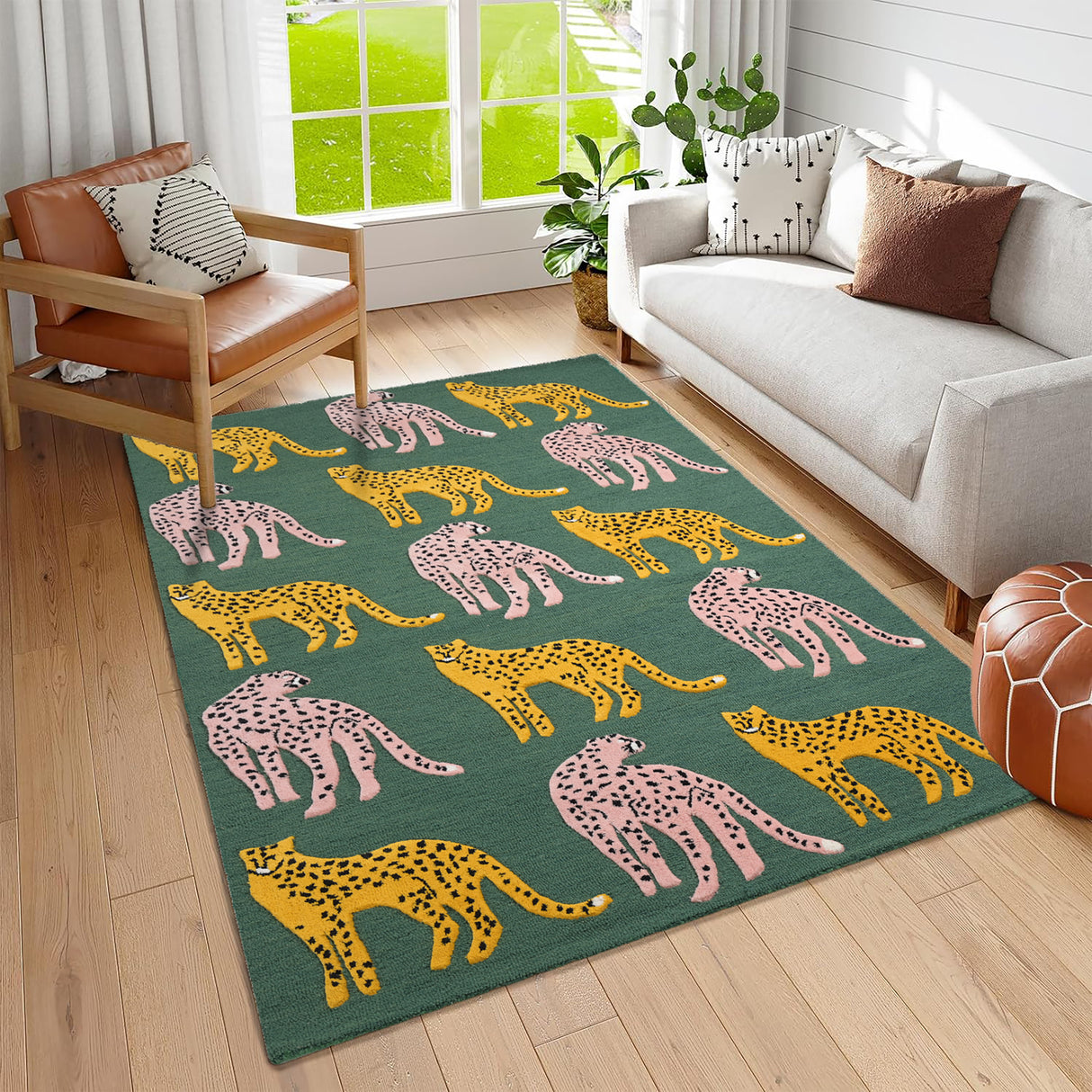 Catwalk Jungle Safari Wool Rug – Hand-Tufted, Plush Green Animal Print Carpet