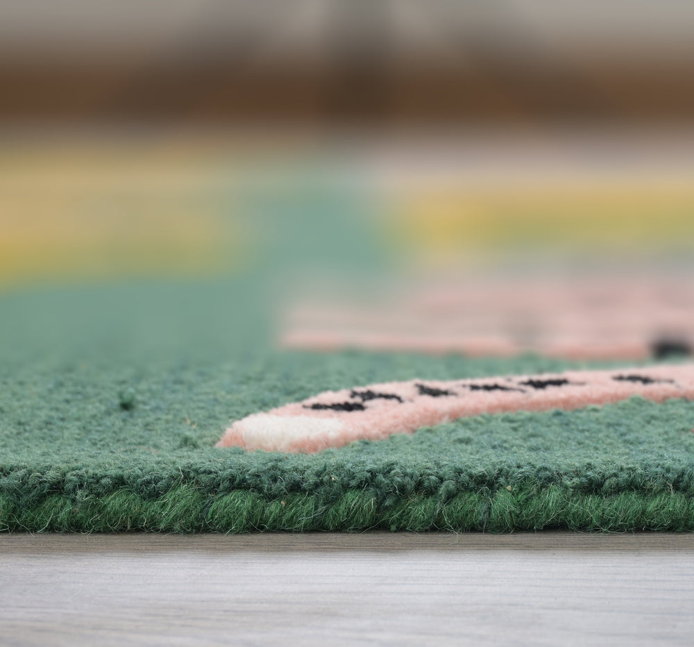 Catwalk Jungle Safari Wool Rug – Hand-Tufted, Plush Green Animal Print Carpet