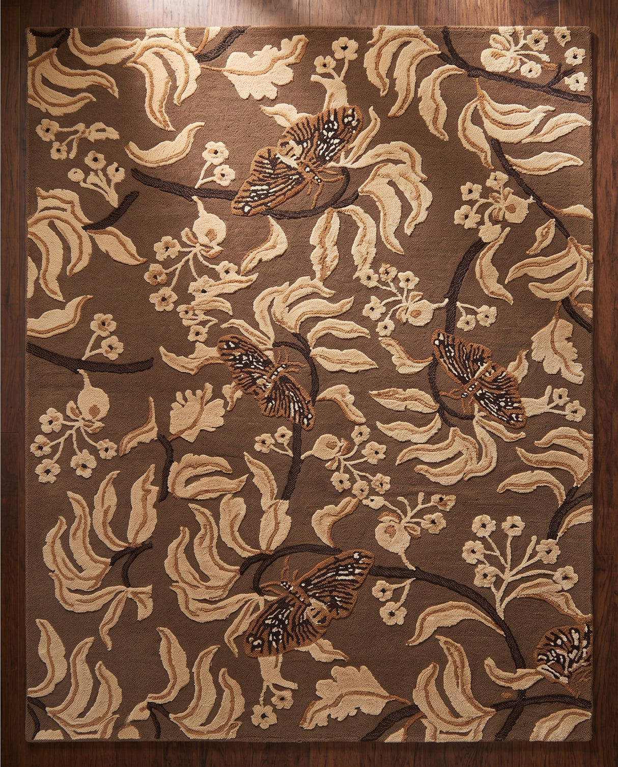 Hand Tufted Wool Rug, Floral Butterfly Botanical Pattern