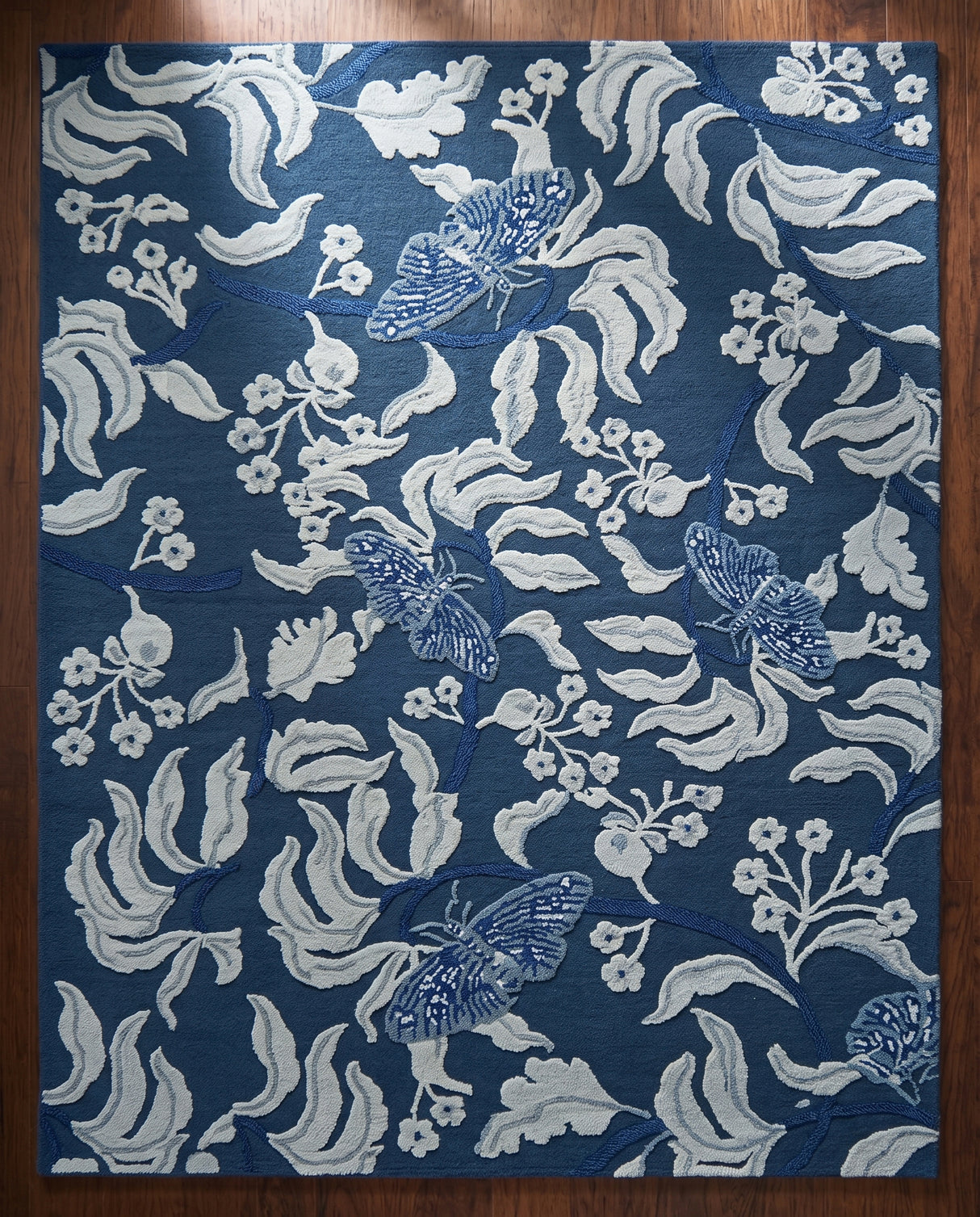 Hand Tufted Wool Rug, Floral Butterfly Botanical Pattern