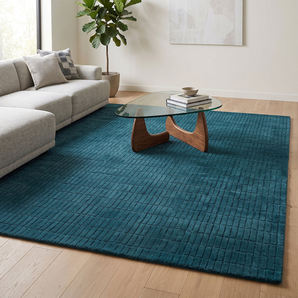 Hand-Tufted 100% Wool Rug – Unique Modern Geometric Grid Pattern