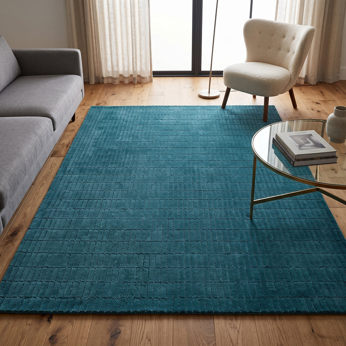 Hand-Tufted 100% Wool Rug – Unique Modern Geometric Grid Pattern