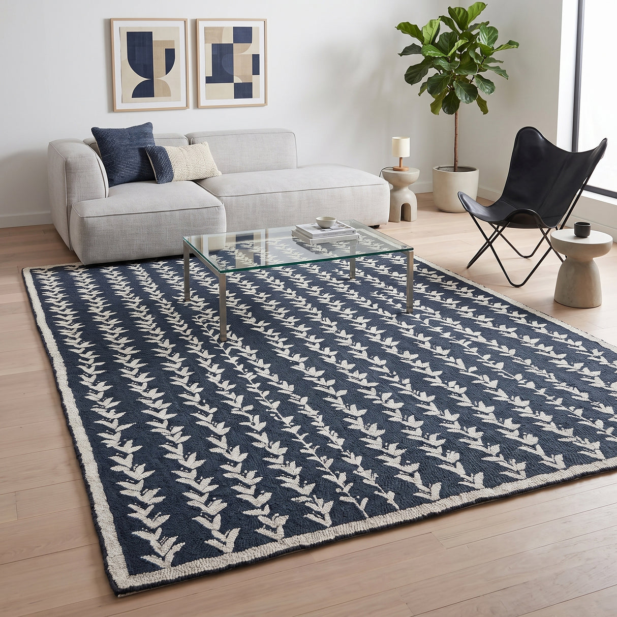 Hand-Tufted Wool Area Rug, Botanical Vine Pattern, Soft Thick Wool Carpet