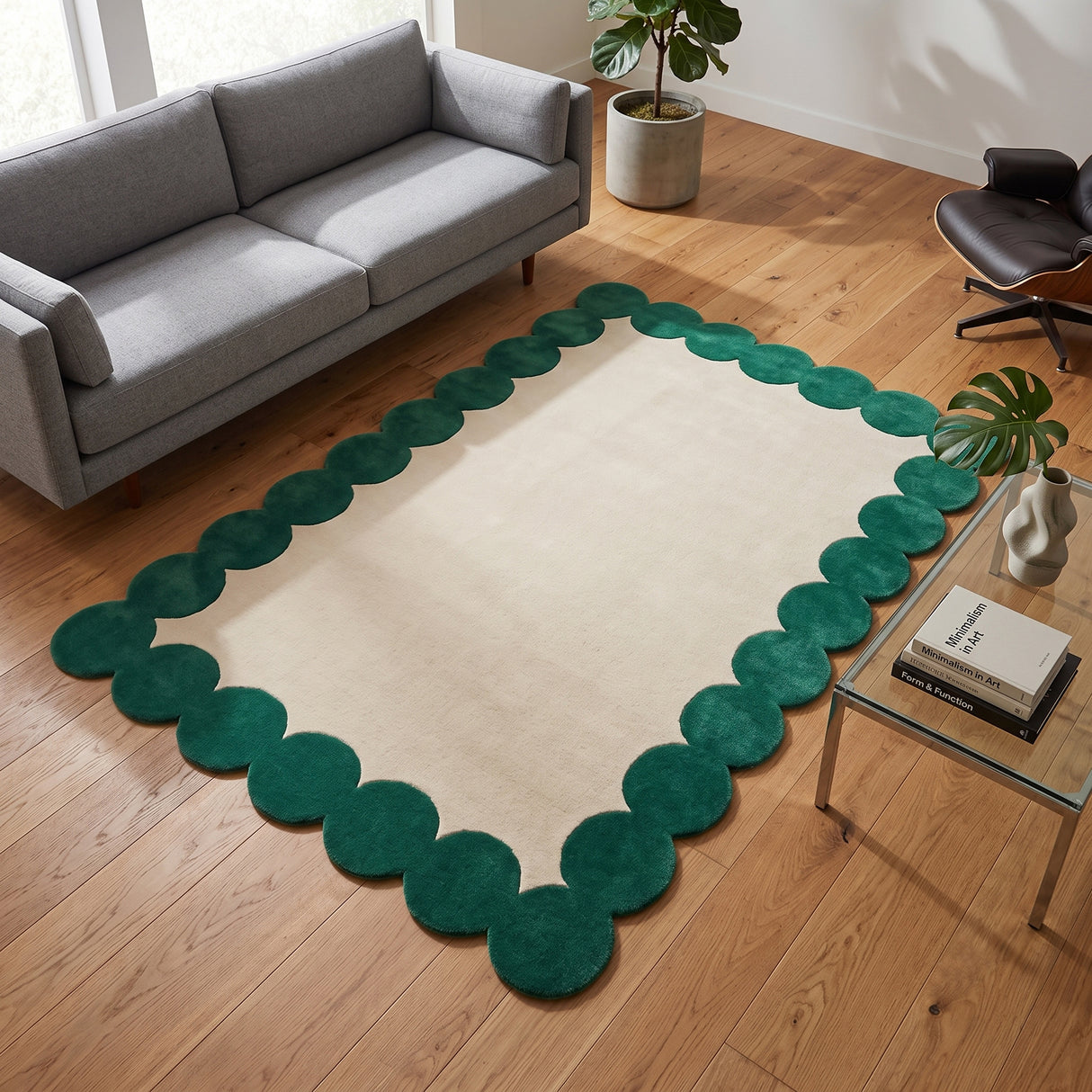 Hand-Tufted Scalloped Wool Area Rug | Modern Irregular Shape with Soft Plush Pile
