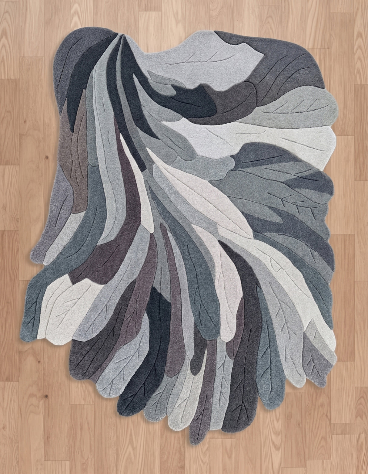 Handmade Irregular Shape Wool Rug | Unique Contemporary Colorful Botanical Design