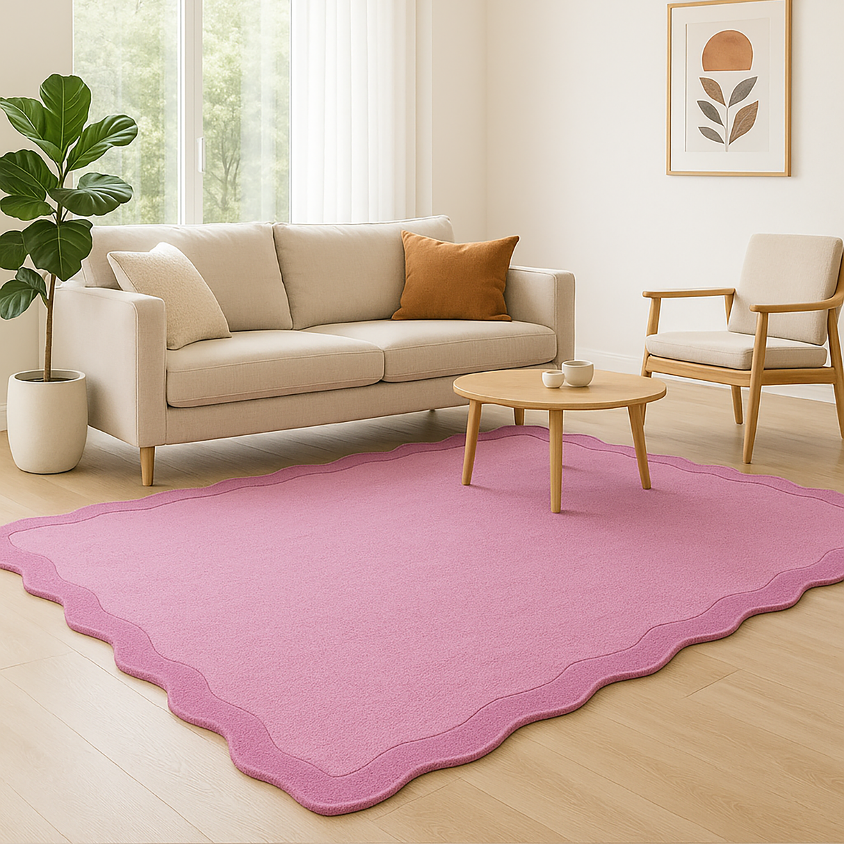 Scalloped Wool Rug – Hand-Tufted, Thick & Soft, Wavy Edge with Cotton Backing