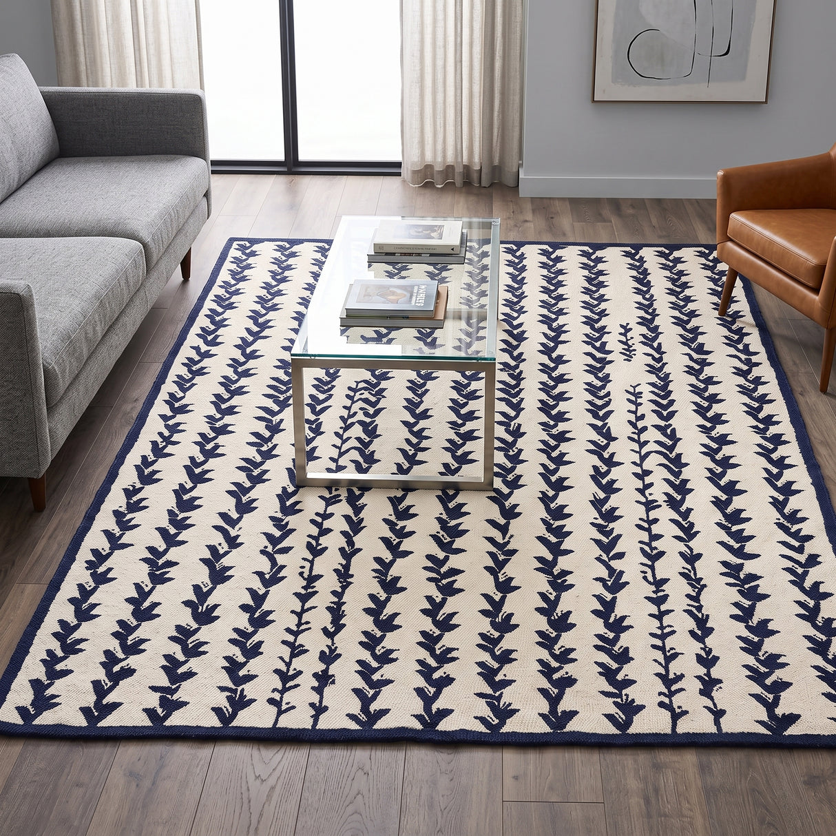 Hand-Tufted Wool Area Rug, Botanical Vine Pattern, Soft Thick Wool Carpet