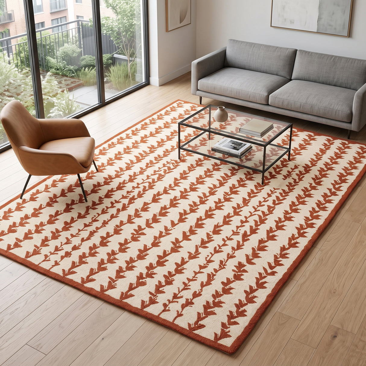 Hand-Tufted Wool Area Rug, Botanical Vine Pattern, Soft Thick Wool Carpet