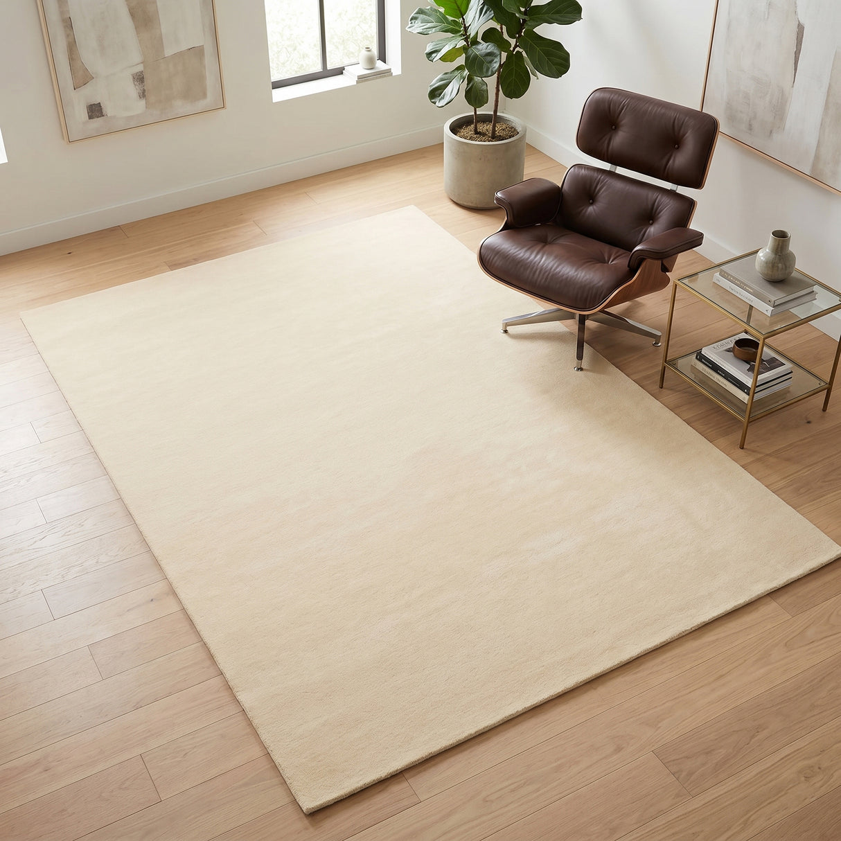 Solid Hand Tufted Wool Area Rug, Soft Plush Carpet