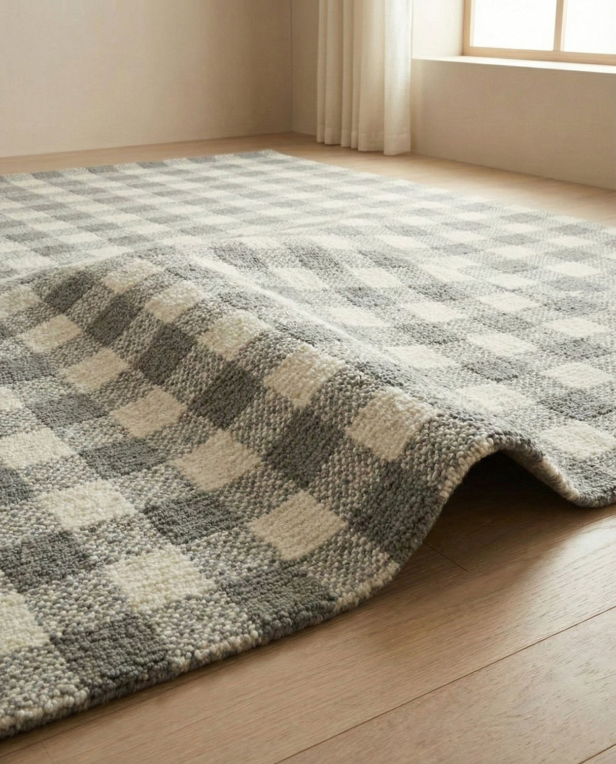 Handmade Checkered Area Rug, 100% New Zealand Wool