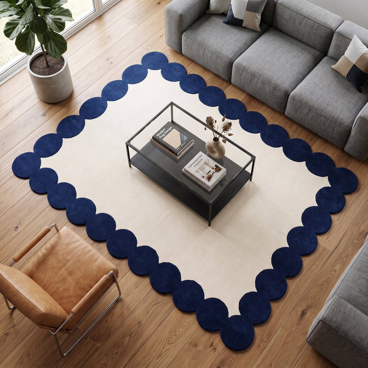 Hand-Tufted Scalloped Wool Area Rug | Modern Irregular Shape with Soft Plush Pile