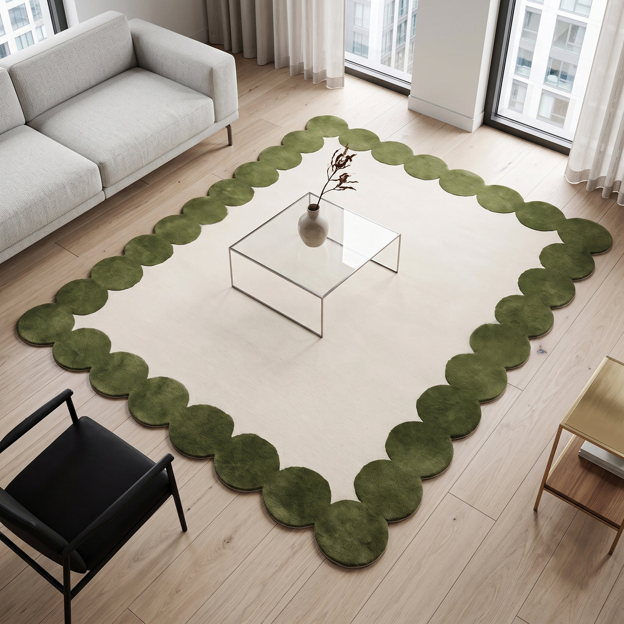 Hand-Tufted Scalloped Wool Area Rug | Modern Irregular Shape with Soft Plush Pile