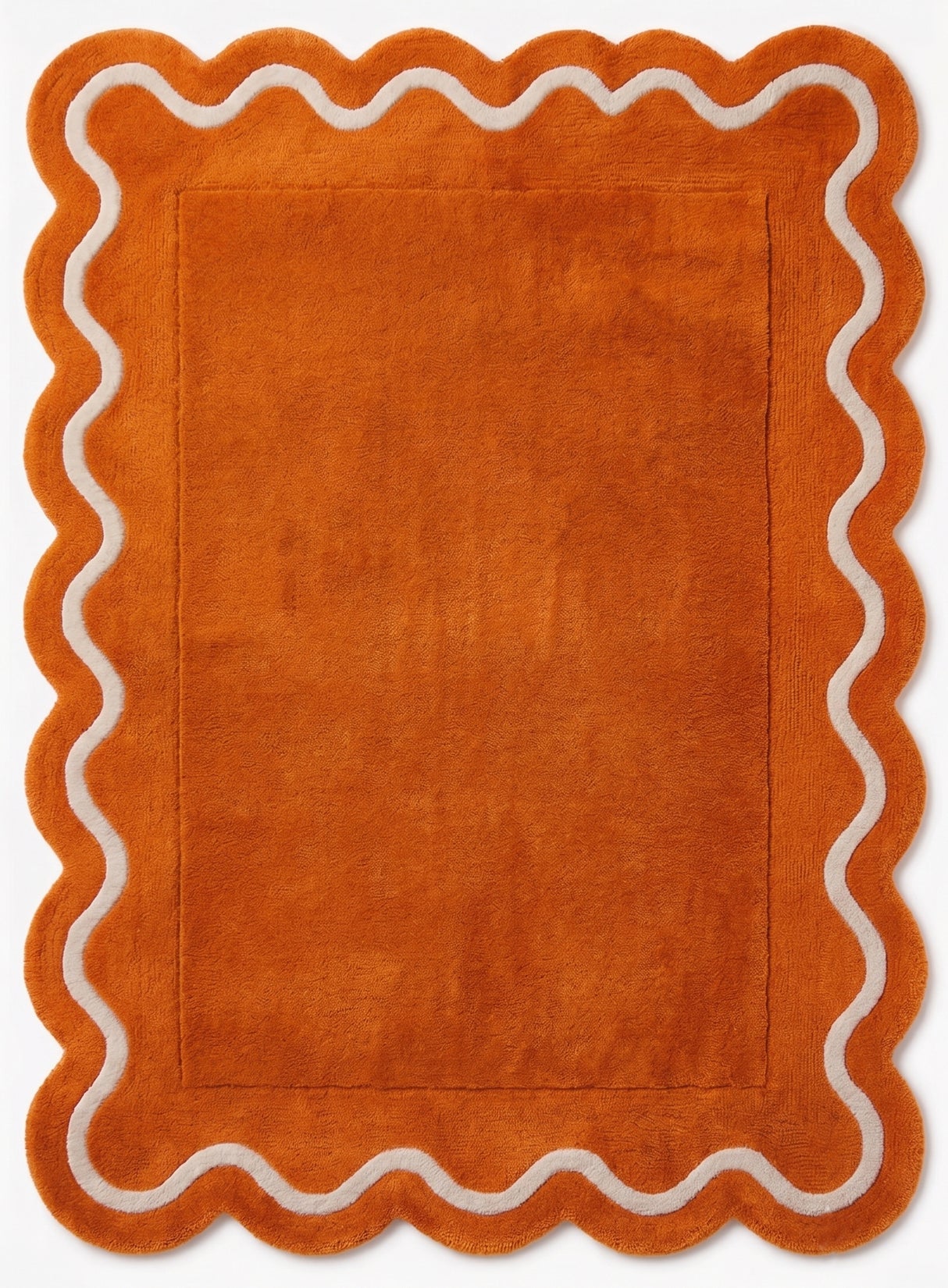 Modern Hand Tufted Wool Rug | Handmade Scalloped Border Carpet