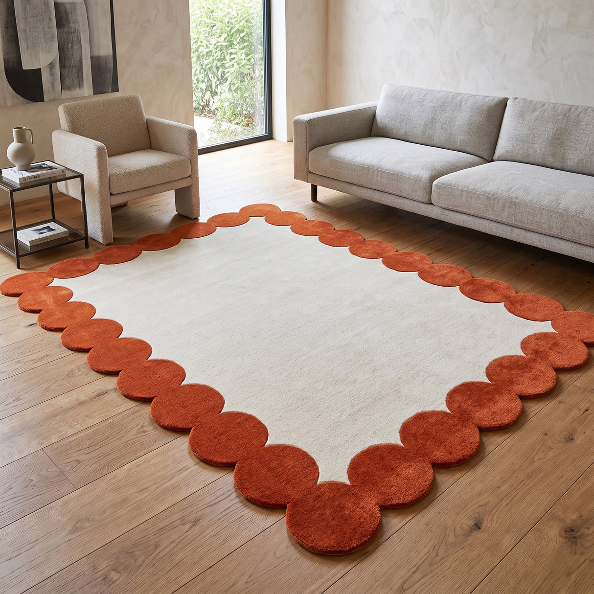 Hand-Tufted Scalloped Wool Area Rug | Modern Irregular Shape with Soft Plush Pile
