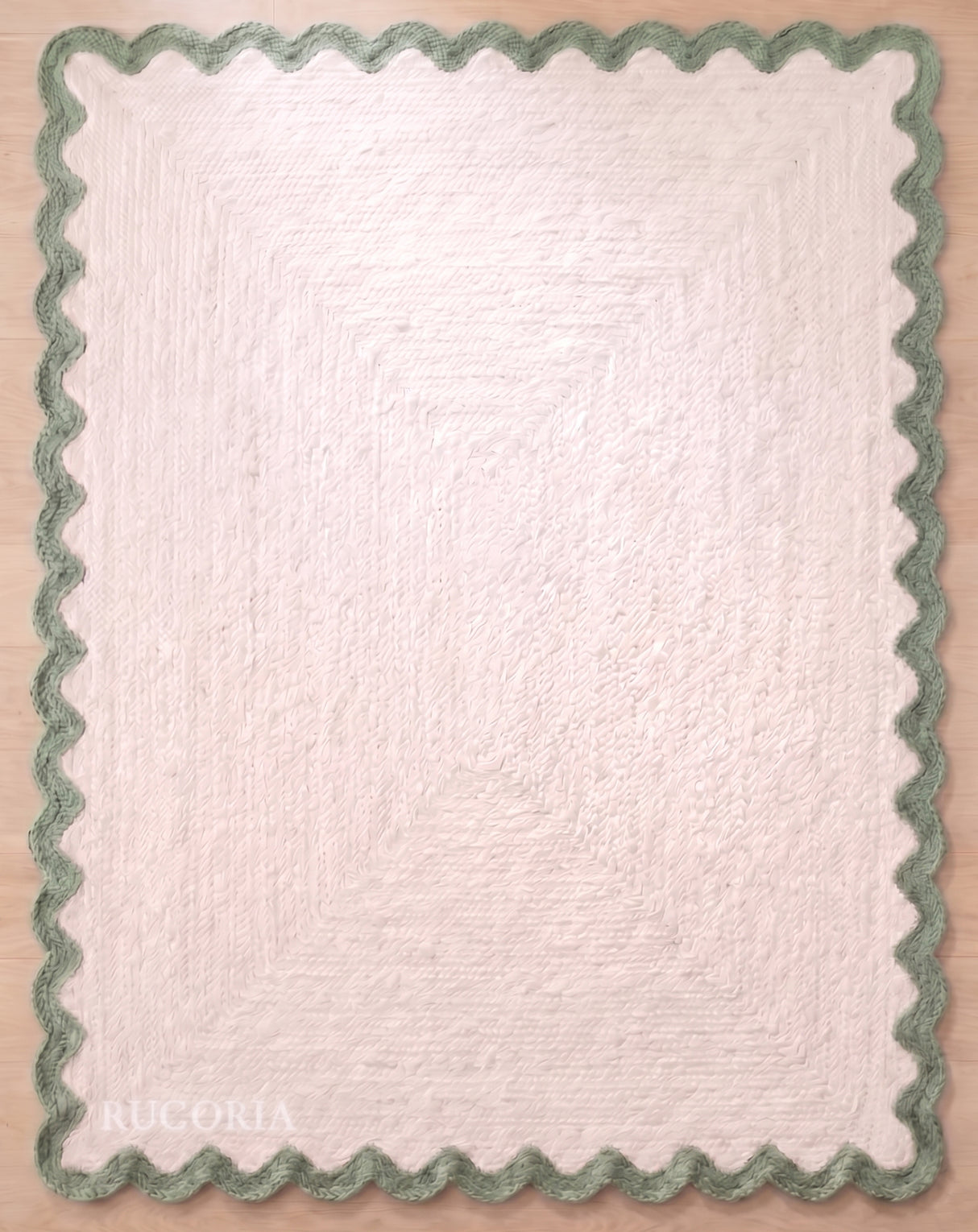 Handwoven Jute Rug with Scalloped Border, Natural Fiber Indoor Rug