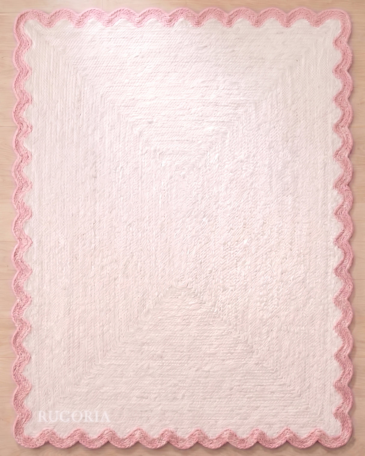 Handwoven Jute Rug with Scalloped Border, Natural Fiber Indoor Rug