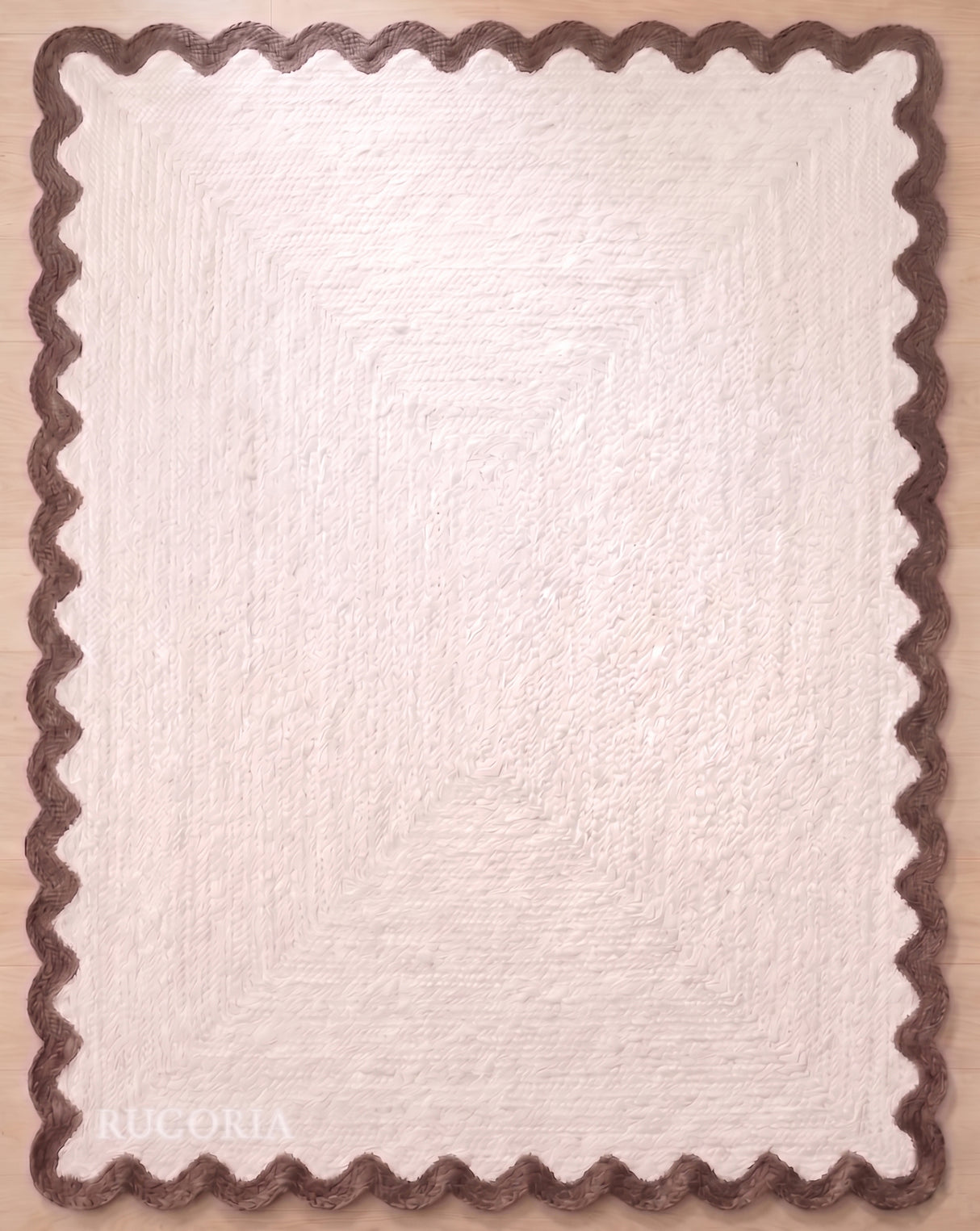 Handwoven Jute Rug with Scalloped Border, Natural Fiber Indoor Rug
