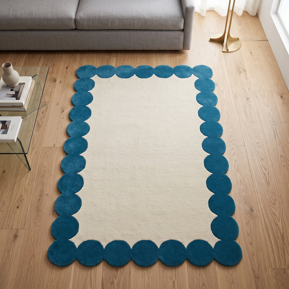 Hand-Tufted Scalloped Wool Area Rug | Modern Irregular Shape with Soft Plush Pile