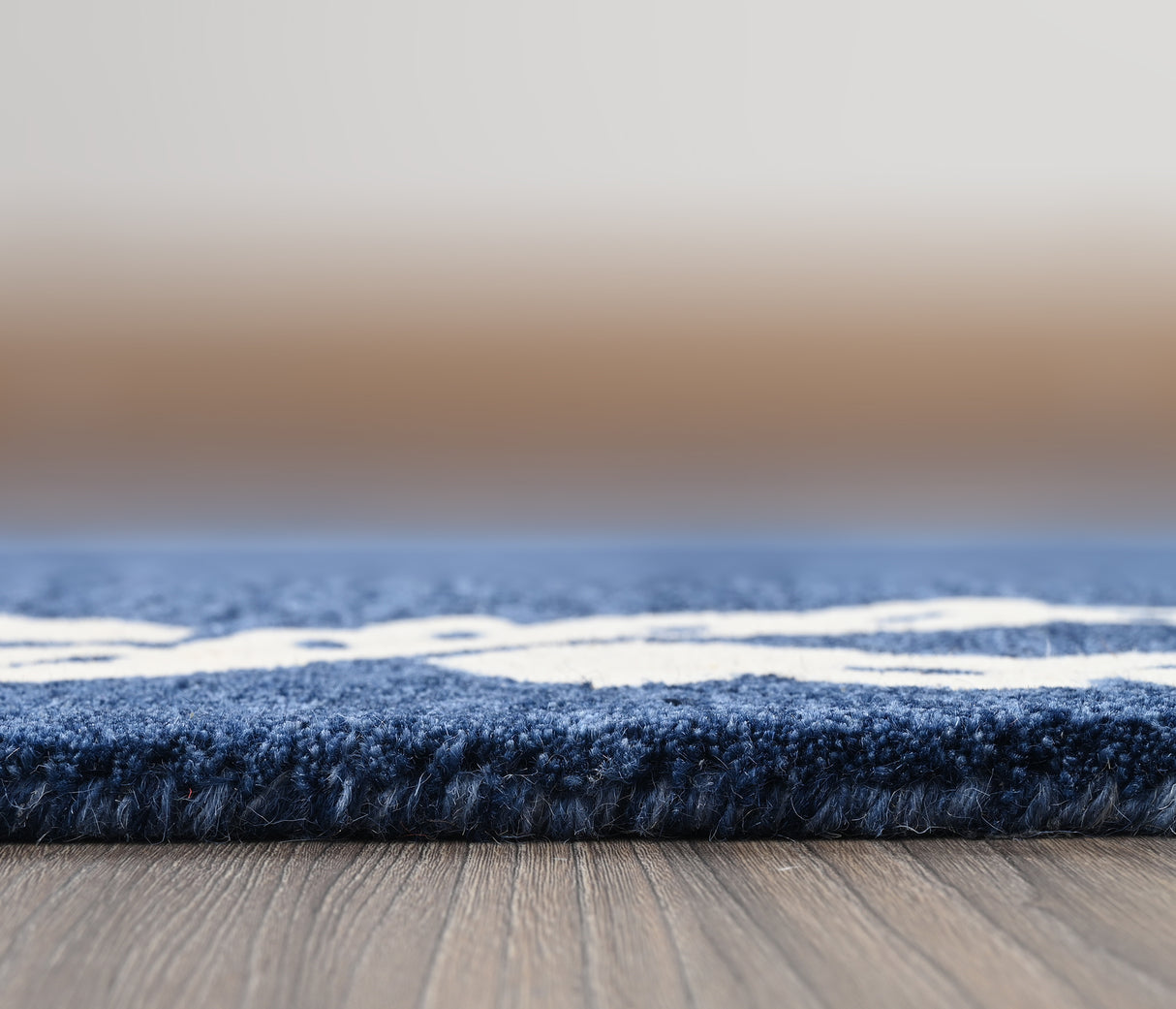 Hand-Tufted Wool Rug - Intricate White Vine Border Carpet