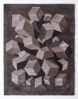Hand-Tufted Wool Area Rug, 3D Cube Design