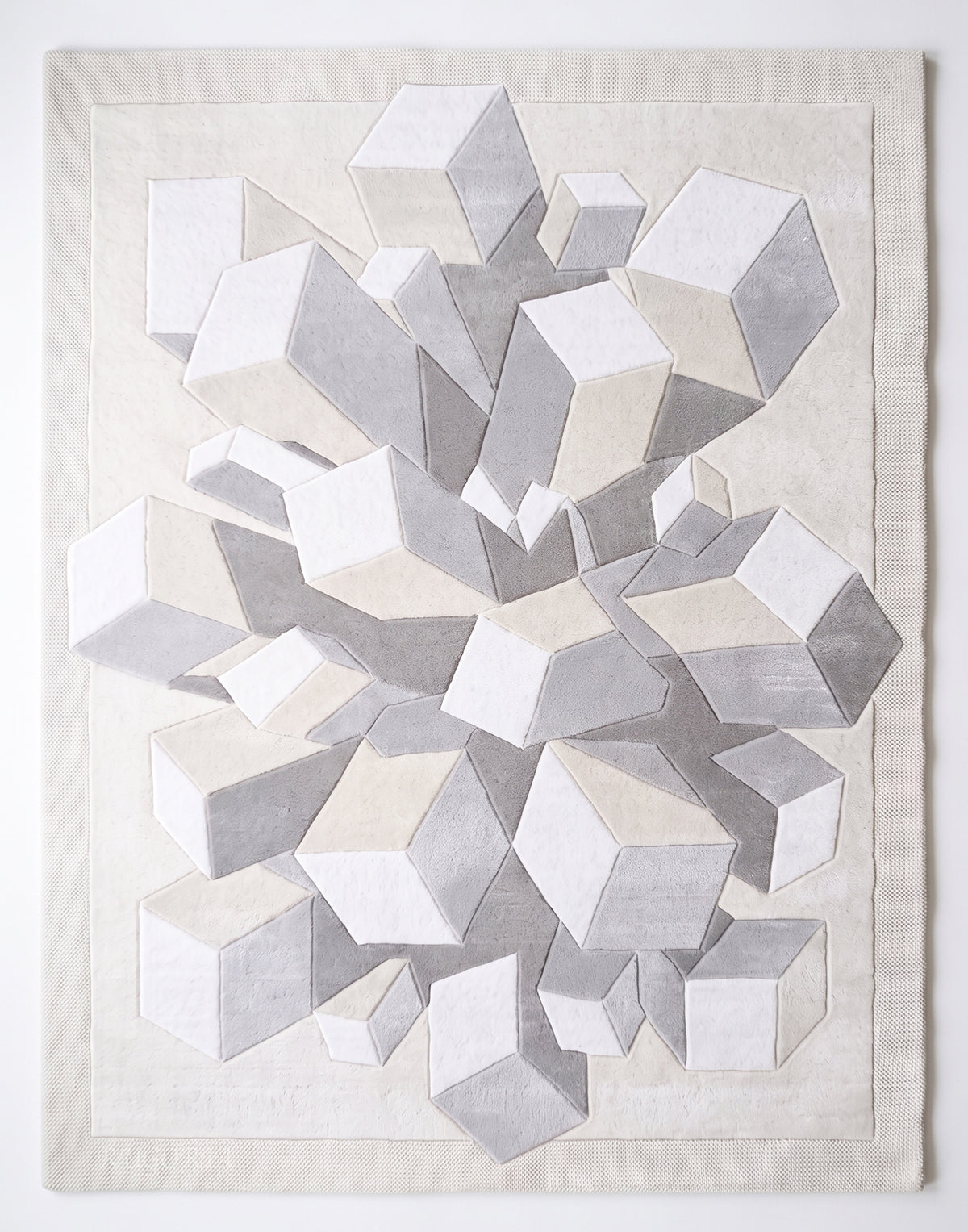 Hand-Tufted Wool Area Rug, 3D Cube Design